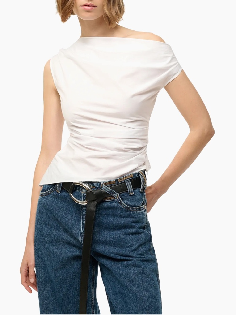 Staud Phare Gathered Cotton White Top